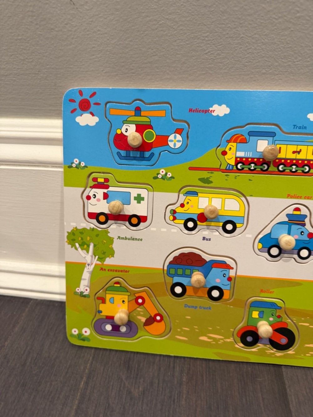 Asher & Olivia Wooden Vehicles Peg Puzzle Colorful Kids Toy Toddler Kids Infant - Picture 2 of 5